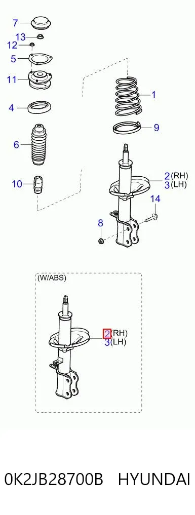 Amortecedor traseiro direito 0K2JB28700B Hyundai/Kia