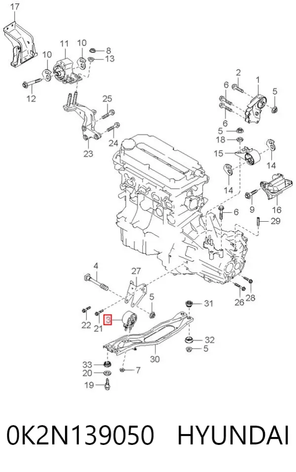 Coxim (suporte) dianteiro de motor 0K2N139050 Hyundai/Kia