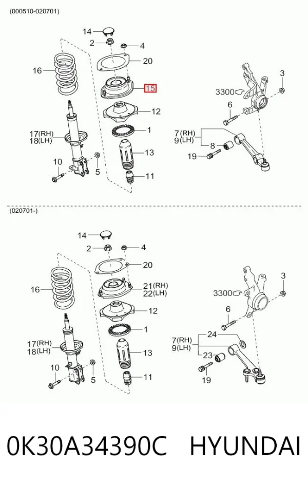 Suporte de amortecedor dianteiro 0K30A34390C Hyundai/Kia