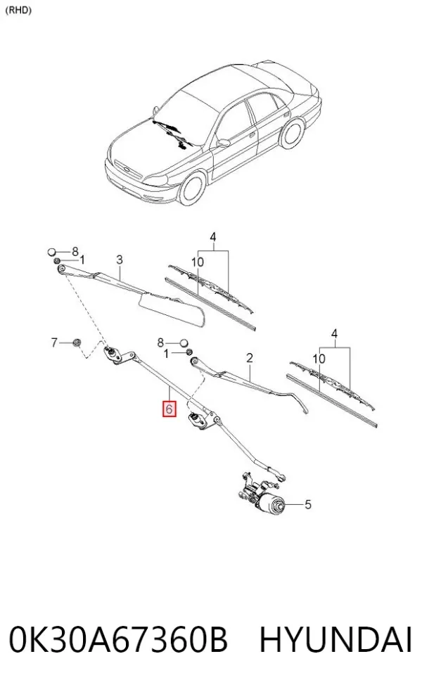 Trapézio de limpador pára-brisas KIA Rio I