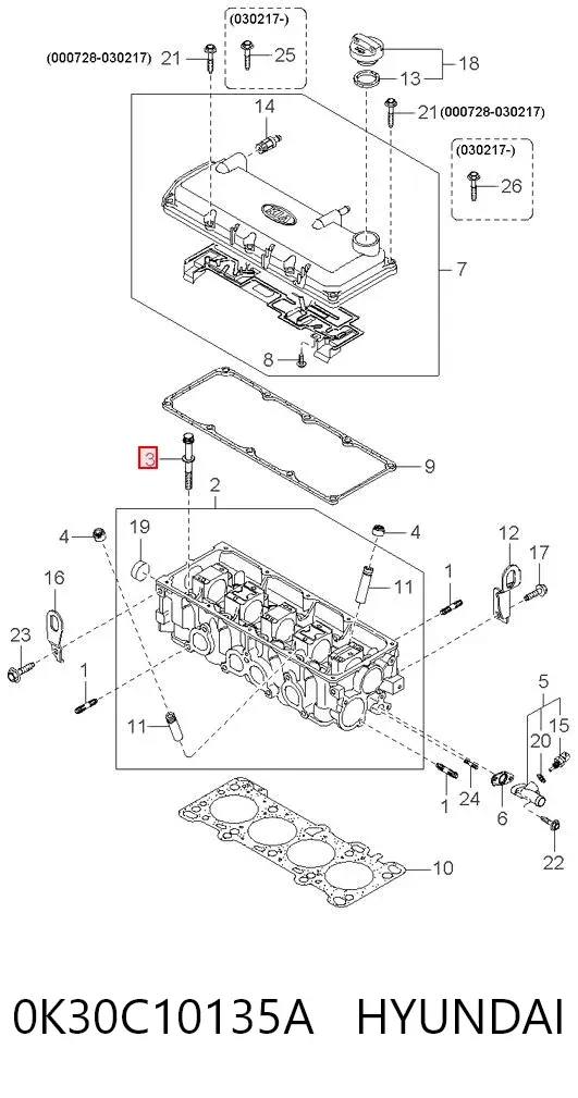 Parafuso de cabeça de motor (CBC) 0K30C10135A Hyundai/Kia