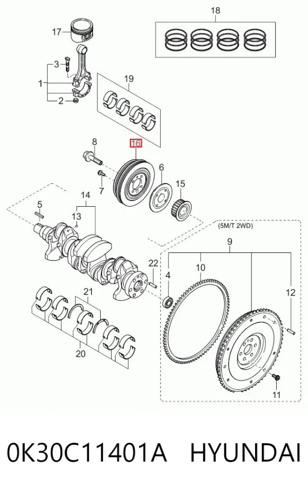 Polia de cambota 0K30C11401A Hyundai/Kia