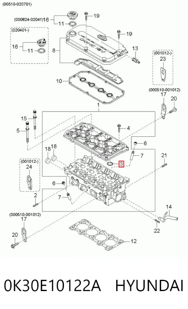 Vedante anular da cavidade de vela 0K30E10122A Hyundai/Kia