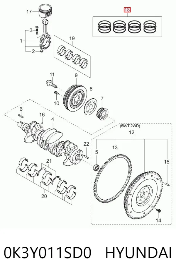 Kit de anéis de pistão de motor, 1ª reparação ( + 0,25) 0K3Y011SD0 Hyundai/Kia