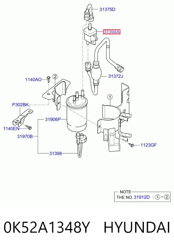 Unidade de aquecimento de combustível 0K52A1348Y Hyundai/Kia