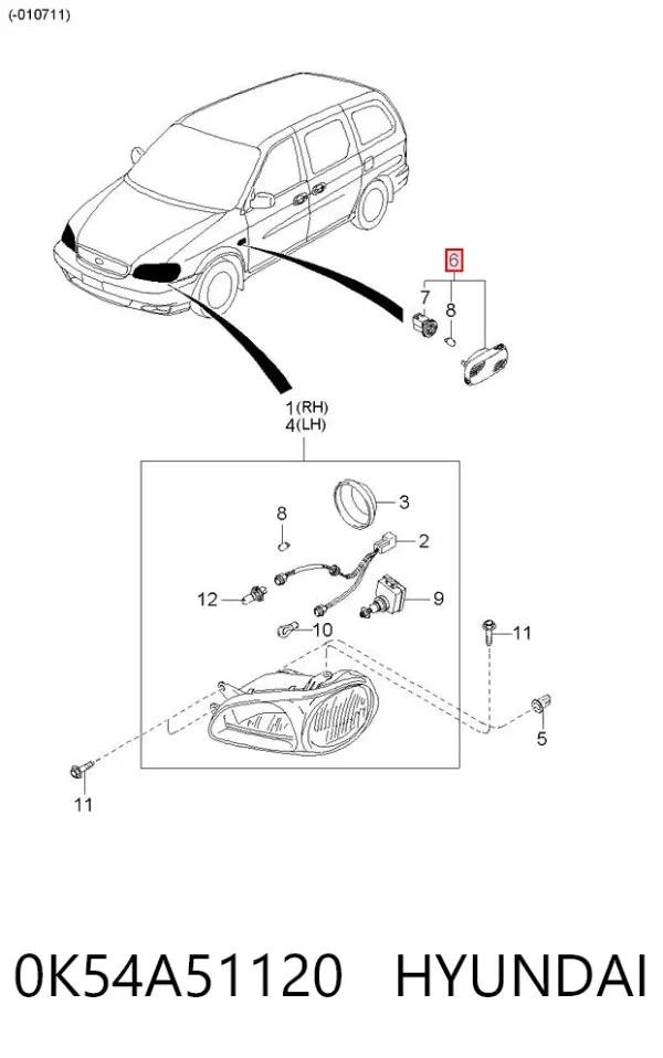 Luz intermitente no pára-lama 0K54A51120 Hyundai/Kia