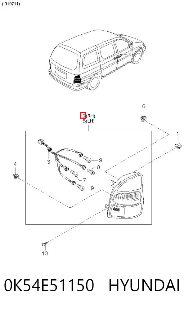 Lanterna traseira direita 0K54E51150 Hyundai/Kia