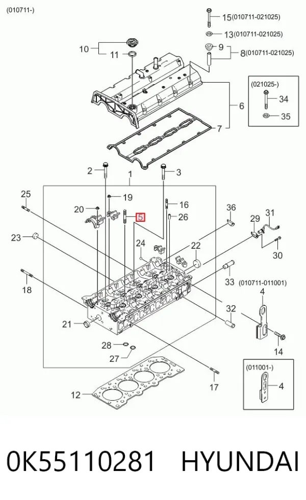 Guia de válvula 0K55110281 Hyundai/Kia