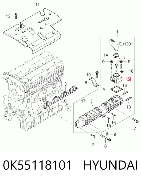Aquecedor de ar de tubo coletor de admissão 0K55118101 Hyundai/Kia