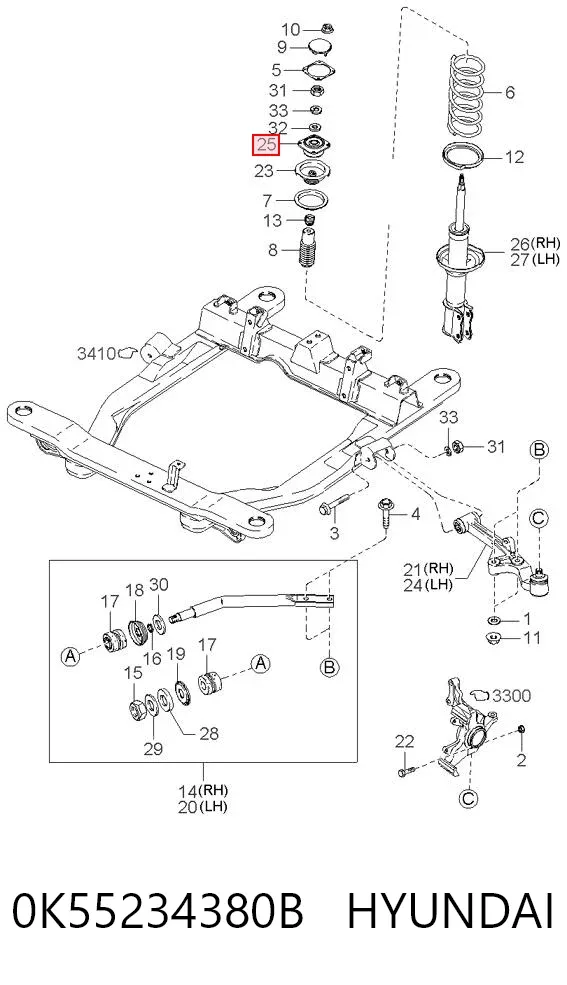 Suporte de amortecedor dianteiro 0K55234380B Hyundai/Kia