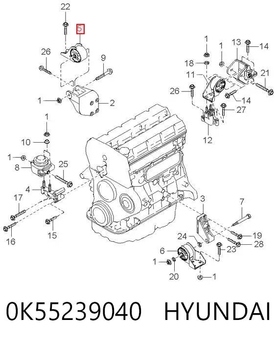 Coxim (suporte) traseiro de motor 0K55239040 Hyundai/Kia
