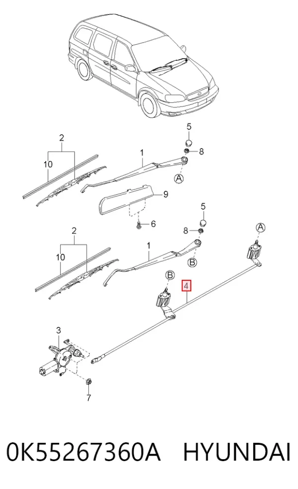 Trapézio de limpador pára-brisas KIA Carnival I