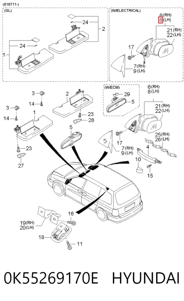 Espelho de retrovisão esquerdo KIA Carnival I
