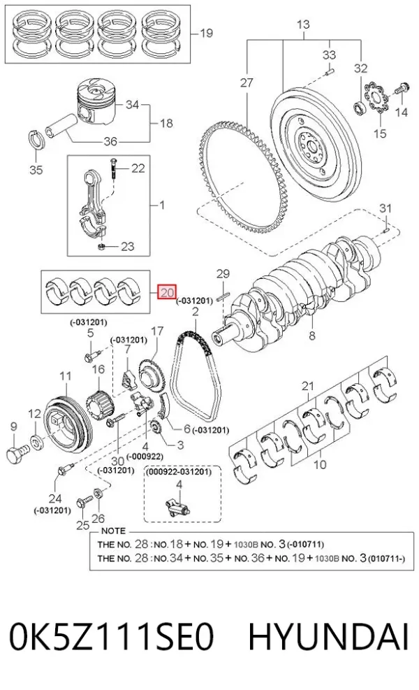 Folhas inseridas de cambota de biela, kit, padrão (STD) 0K5Z111SE0 Hyundai/Kia