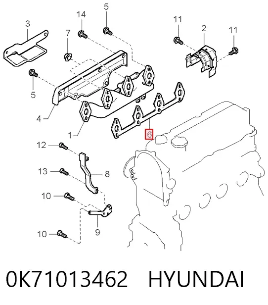 Vedante de tubo coletor de escape 0K71013462 Hyundai/Kia