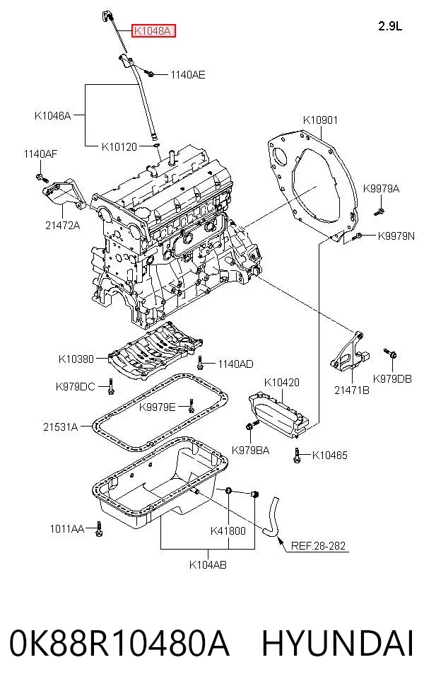 Sonda (indicador) do nível de óleo no motor Hyundai Terracan HP