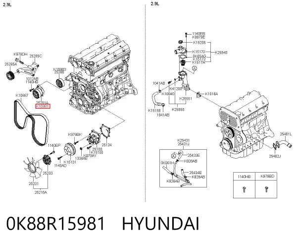 Reguladora de tensão da correia de transmissão 0K88R15981 Hyundai/Kia