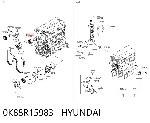 Rolo parasita da correia de transmissão 0K88R15983 Hyundai/Kia