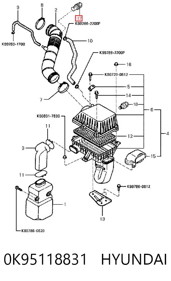 Sensor de temperatura da mistura de ar 0K95118831 Hyundai/Kia