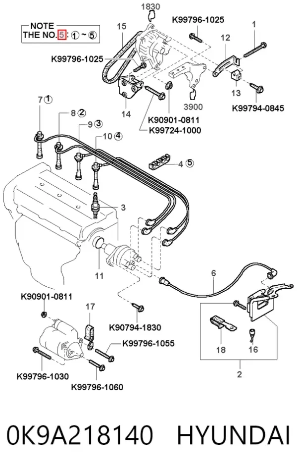 Fios de alta voltagem, kit 0K9A218140 Hyundai/Kia