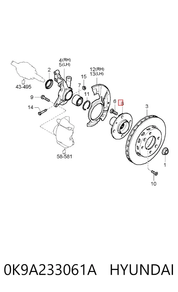 Cubo dianteiro 0K9A233061A Hyundai/Kia
