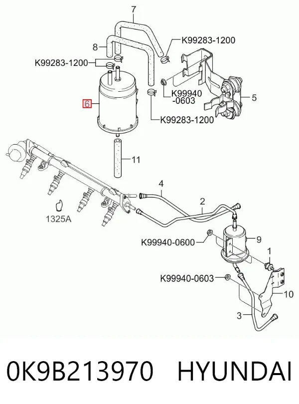 Adsorvedor dos vapores de combustível 0K9B213970 Hyundai/Kia