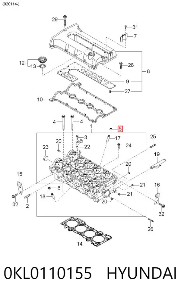 Vedação de válvula (de óleo) de admissão 0KL0110155 Hyundai/Kia