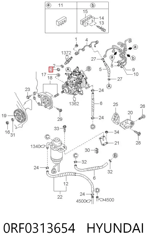 Kit de reparação do injetor 0RF0313654 Hyundai/Kia