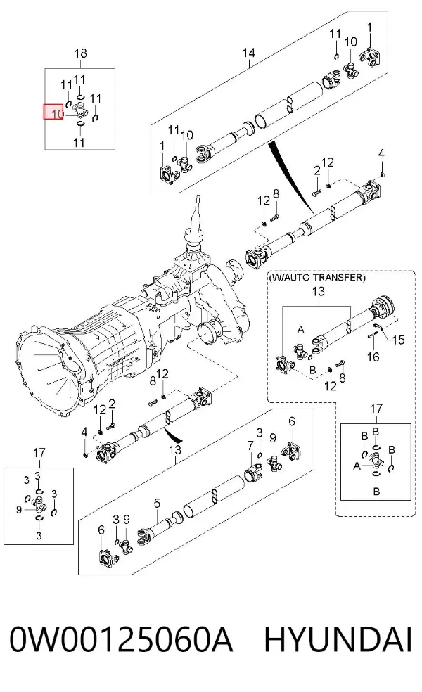 Cruzeta da junta universal traseira 0W00125060A Hyundai/Kia
