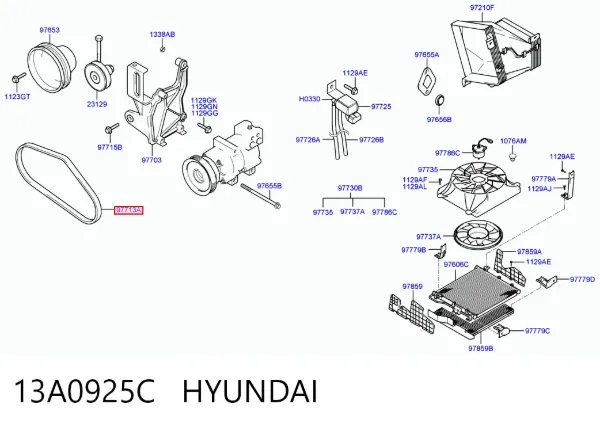 Correia dos conjuntos de transmissão 13A0925C Hyundai/Kia