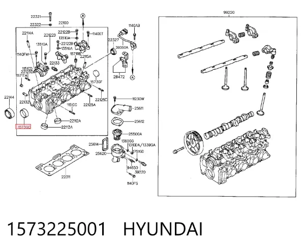 Tampão CBC/do bloco de cilindros 1573225001 Hyundai/Kia