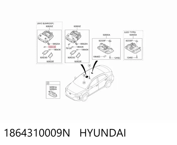 Lanterna da luz de fundo de matrícula traseira 1864310009N Hyundai/Kia