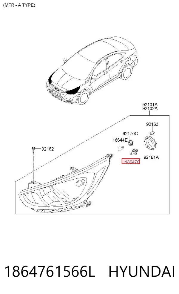 Lâmpada halógena, luzes máximas/médias 1864761566L Hyundai/Kia