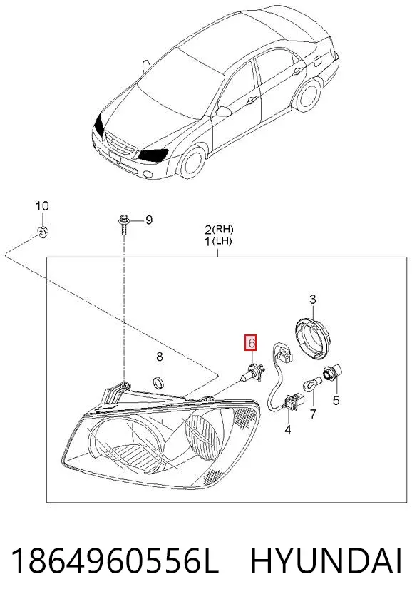 Lâmpada halógena, luzes máximas/médias 1864960556L Hyundai/Kia
