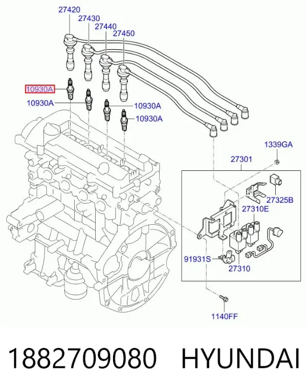 Vela de ignição 1882709080 Hyundai/Kia