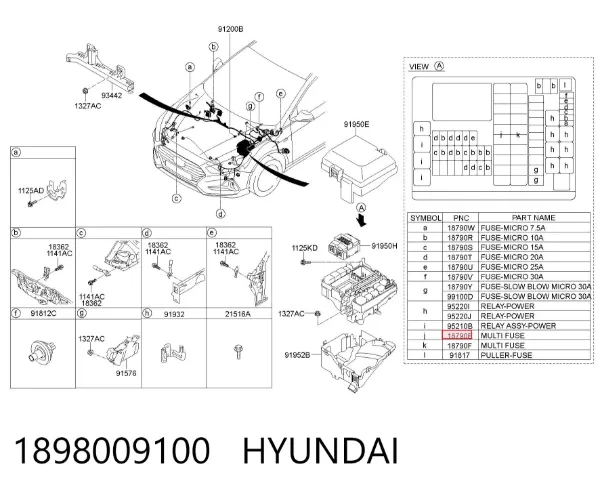 Kit de dispositivos de segurança 1898009100 Hyundai/Kia