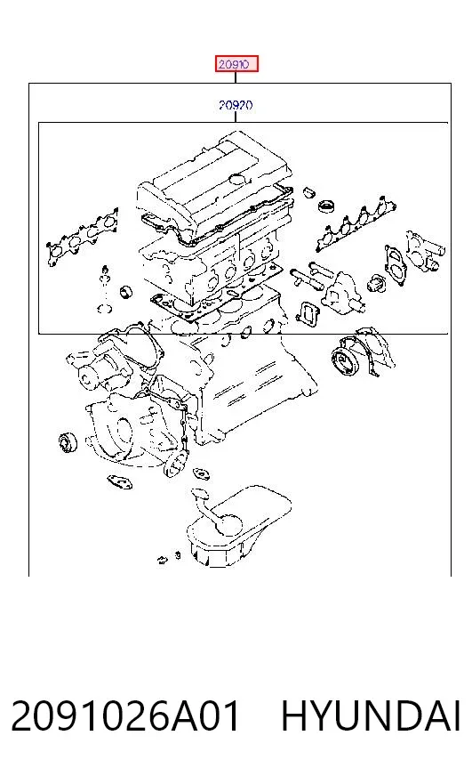 Kit de vedantes de motor completo 2091026A01 Hyundai/Kia