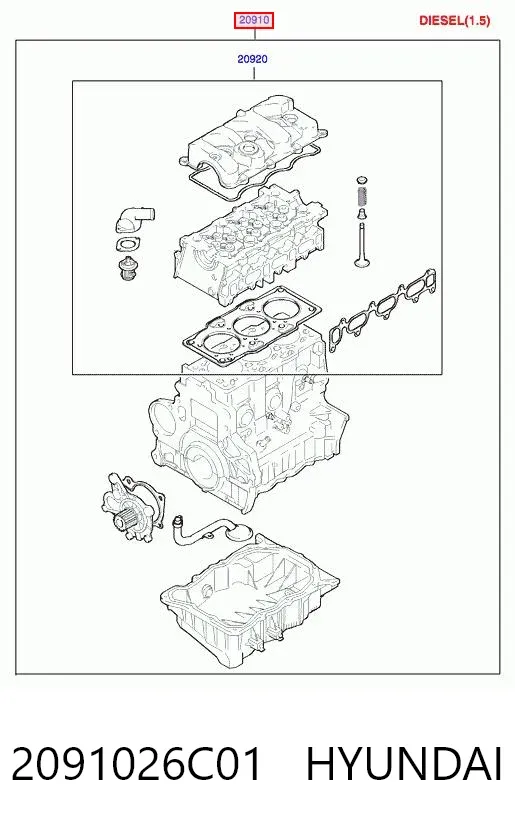 Kit de vedantes de motor completo 2091026C01 Hyundai/Kia