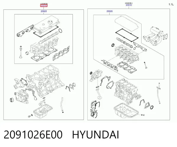 Kit de vedantes de motor completo 2091026E00 Hyundai/Kia