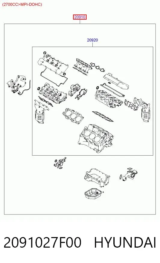 Kit de vedantes de motor completo 2091027F00 Hyundai/Kia