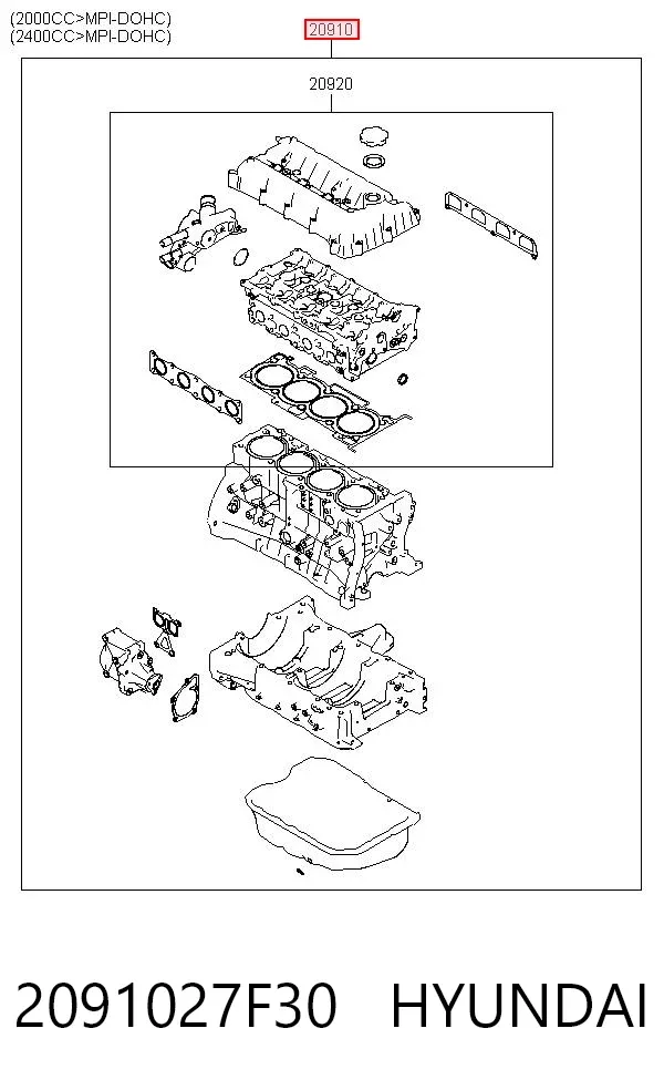 Kit de vedantes de motor completo 2091027F30 Hyundai/Kia