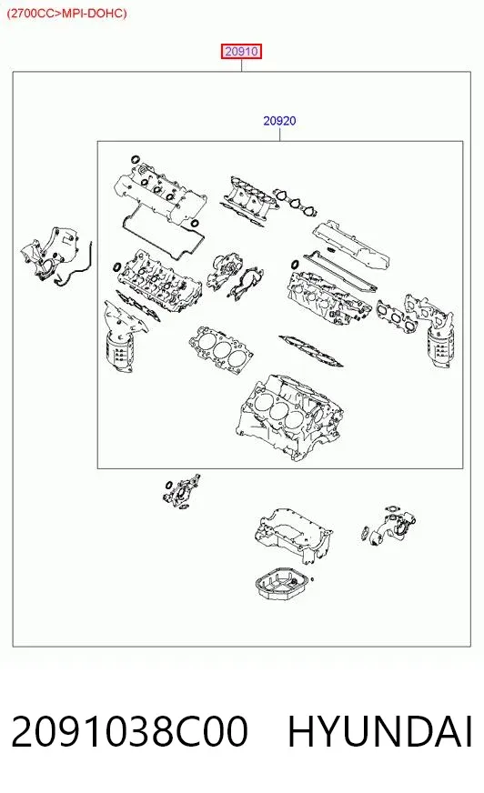Kit de vedantes de motor completo 2091038C00 Hyundai/Kia