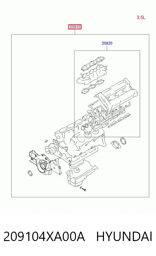 Kit de vedantes de motor completo 209104XA00A Hyundai/Kia