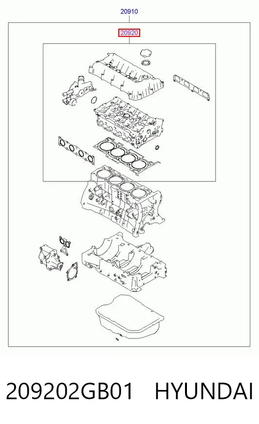 Kit superior de vedantes de motor 209202GB01 Hyundai/Kia