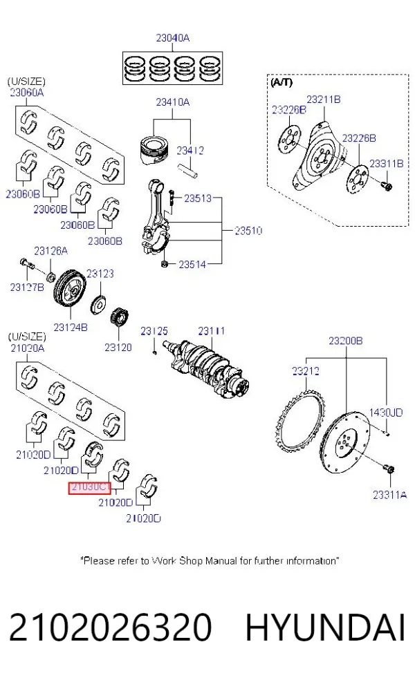 Semianel de suporte (de carreira) de cambota, STD, kit 2102026320 Hyundai/Kia