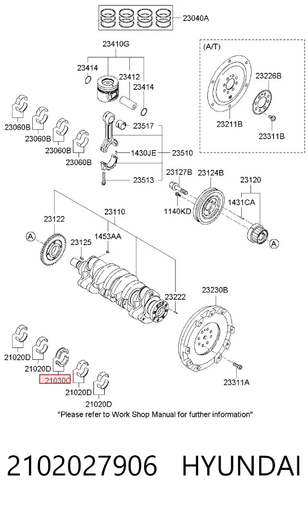 Folhas inseridas principais de cambota, kit, 1ª reparação ( + 0,25) 2102027906 Hyundai/Kia
