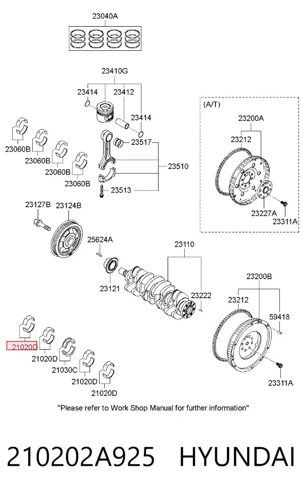 Folhas inseridas principais de cambota, kit, padrão (STD) 210202A925 Hyundai/Kia