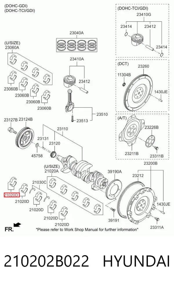 Folhas inseridas principais de cambota, kit, padrão (STD) 210202B022 Hyundai/Kia