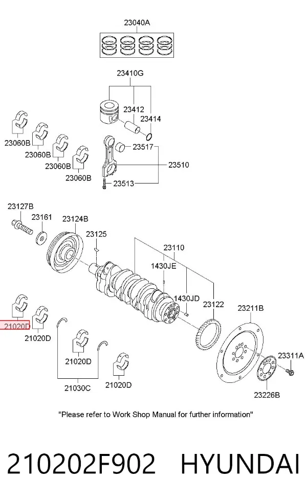 Folhas inseridas principais de cambota, kit, padrão (STD) 210202F902 Hyundai/Kia