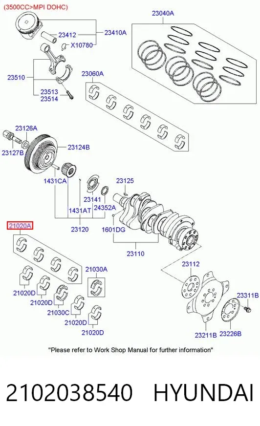 Folhas inseridas principais de cambota, kit, padrão (STD) 2102038540 Hyundai/Kia